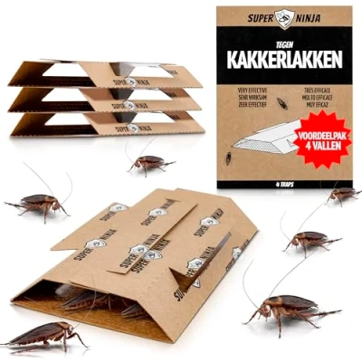 Afbeelding van Super Ninja Kakkerlakkenval 4 Kakkerlakkenvallen Bestrijding met Hoogst Effectieve en Milieuvriendelijke Oplossing Tegen Kakkerlakken Effectief Tot 3 Maanden, Insecten