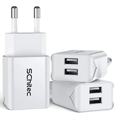 Afbeelding van SCHITEC USB Oplader Voeding Stekker, 3 Stuks 2 Poorten 5 V / 2,1 A Stekker Oplaadadapter Mobiele Telefoon Laadstekker voor iPhone Galaxy S10 S9 S8 iPad Pro Huawei LG tablet en meer