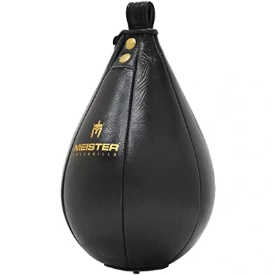 Afbeelding van Meister SpeedKills Lederen Boksbal met Lichtgewicht Latex Blaas Zwart Medium (9.5&quot; x 6&quot;) (24 cm 15.2 cm)