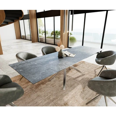 Afbeelding van DELIFE Eetkamertafel Edge 200 300x100 keramiek Laminam®Nero Greco grijs kruisframe rechthoek RVS uitschuifbaar