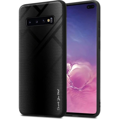 Afbeelding van Cadorabo Hoesje geschikt voor Samsung Galaxy S10 PLUS in OPAAL ZWART Beschermhoes gemaakt van TPU silicone Case Cover en achterkant gehard glas