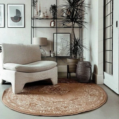 Afbeelding van Interieur05 Rond Vintage Vloerkleed Keshan cognac/bruin 190 Ã ̃