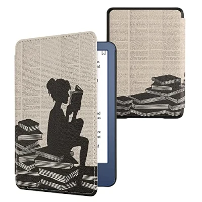 Afbeelding van kwmobile e reader hoesje compatibel met Amazon Kindle (2022) Magneetsluiting Ereader case Meisje boeken in zwart/beige