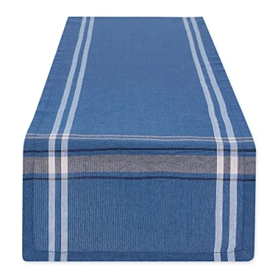 Afbeelding van DII Franse Stripe Tafelblad Collectie Boerderij Stijl Eettafel Linnen Tafelloper, 14x72, Blauw Chambray