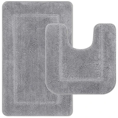 Afbeelding van Pauwer Badmat en toilet van zachte microvezel, antislip, wasbaar, grijs, 53 x 86 cm + 50