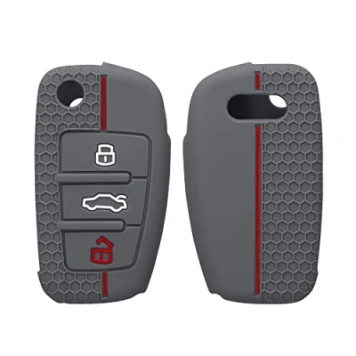 Afbeelding van kwmobile Autosleutel hoesje compatibel met Audi 3 knops hoes behuizing Sleuteletui in grijs/rood