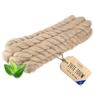 Afbeelding van Creatief Deco Jute Touw 15m Lengte 40mm Dikte Sterk en Duurzaam Gedraaid Natuurvezeltouw Bruin Decoratief Voor Toepassingen: Balustrades, tuin thuisprojecten