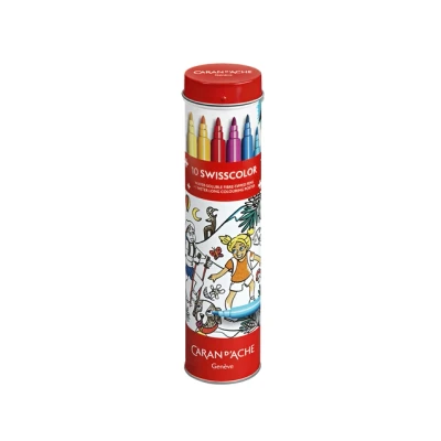 Afbeelding van Caran d&#039;Ache Metalen doos 10 standaard viltstiften Swiss Color + poster met het thema &quot;Zwitserland in de loop der seizoenen&quot;