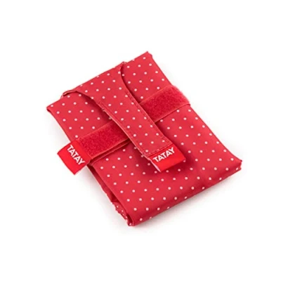 Afbeelding van TATAY Herbruikbare sandwichzakken gemaakt van stof, ideaal voor de smaak, aanpasbaar, gemakkelijk te reinigen, BPA vrij, personaliseerbaar. Rood met stippen. Afmetingen: 72,5 x 44 cm.