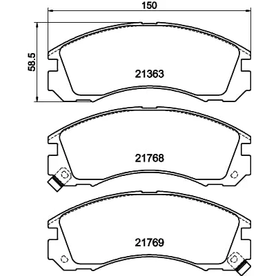 Afbeelding van HELLA PAGID 8DB 355 016 531 Remblokkenset T3025 Dikte: 15.7mm Remsysteem: Akebono Met akoestische slijtagewaarschuwing voor o.a. CITROEN / DODGE MITSUBISHI