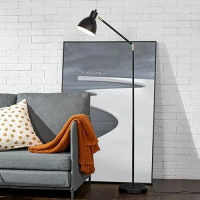 Afbeelding van Staande lamp Stockport vloerlamp 139 cm zwart wit en goudkleurig E27