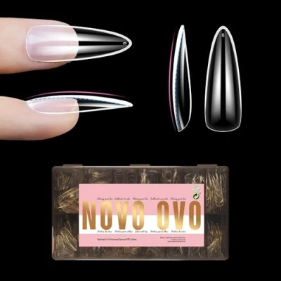 Afbeelding van NOVO OVO L Natuurlijke amandel nageltip voor platte nagels, gevormde ballerina gebogen extra dikke lange kunstnagels, volledige afdekking x 15 maten, 450 stuks