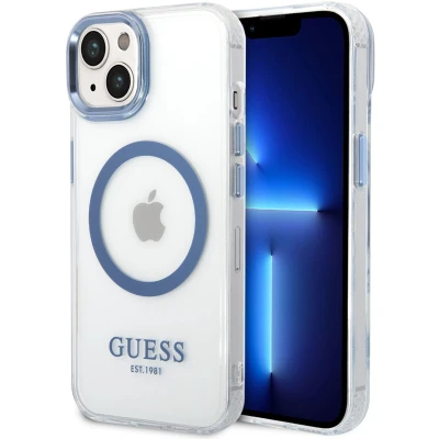 Afbeelding van Guess Translucent Back Case (MagSafe Compatible) Geschikt voor Apple iPhone 14 Plus (6.7&quot;) Blauw