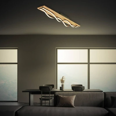 Afbeelding van BRILONER LED plafondlamp vintage met golfvorm, warm wit licht, houten basis, plafondlamp, lamp, woonkamerlamp, slaapkamerlamp, keukenlamp, plafondverlichting, 98 cm, zwart hout