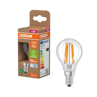 Afbeelding van OSRAM Energy Class Mini Buclassic, 2,2 W/470 lm, EEK A, koud wit licht (4000 K), CRI 80, van transparant loodvrij glas, E14 fitting, IP20, diameter 45 mm.