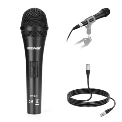 Afbeelding van Neewer Dynamische microfoon met XLR stekker naar aansluiting, harde metalen constructie voor professionele pickup van muziekinstrumenten, spraak, omroep, zwart (NW 040)