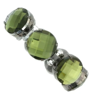Afbeelding van Behave Elastische armband dames zwart metaal met groene steen