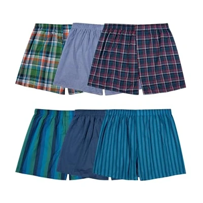 Afbeelding van Fruit of the Loom Boxershorts voor heren, labelvrij, gebreid en geweven, verpakking van 6 stuks, Geweven Pack Diverse Kleuren, L