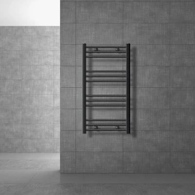 Afbeelding van ECD Germany Badkamerradiator Sahara 500 x 800 mm antraciet gebogen met zijaansluiting handdoekradiator handdoekdroger