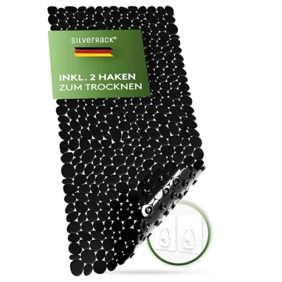 Afbeelding van SilverRack DermaSensitivo Badmat, antislip, 100% BPA vrij, zwart, kiezellook, 88 x 40 cm, antislip douchemat voor een veilige grip in de badkuip
