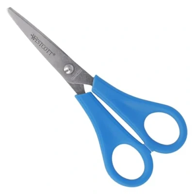 Afbeelding van Westcott Kinderschaar, E 21595 00, blauw, rechtshandig, schaar met geïntegreerde schaal van 5 cm, schoolschaar en knutselschaar, 13 ideaal voor kinderhanden, hoogwaardig roestvrijstalen lemmet