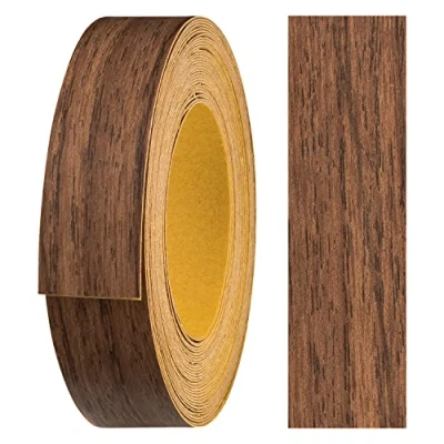 Afbeelding van haggiy melamine kantenband zelfklevend 18 mm x 5 m I meubelrandband veilige grip zonder strijken fineer voor planken/houten panele (macchiato noten)