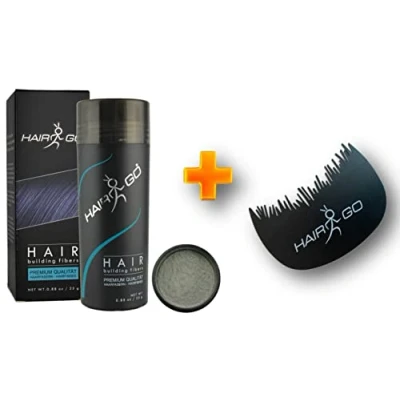 Afbeelding van Hair GO Premium Haarvezels + Haaraanzet Kam SPAARSET Strooihaar voor een natuurlijke haarlijn bij gebruik van Fibers haarverdikkingsmiddelen (grijs)