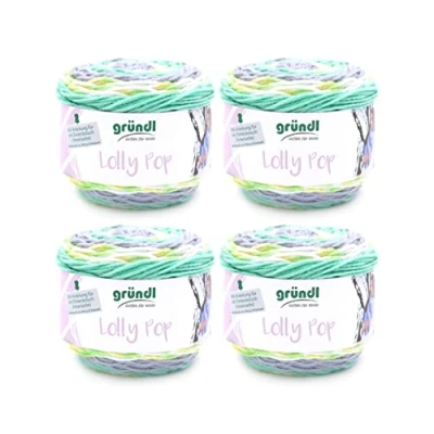 Afbeelding van Gründl Lolly Pop haak en breigaren (wolachtig wasbaar universeel garen 100% polyacryl, 150 g / 240 m, naalddikte: 5 6, 4 x g), citroen limoen tin wit kleur