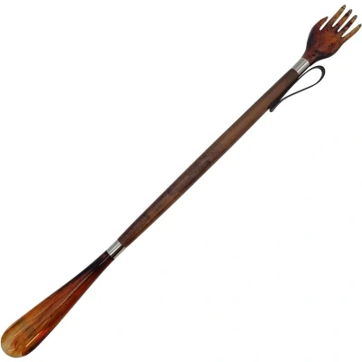 Afbeelding van Schoenlepel 57 cm met krabhand en schacht van bruin hout