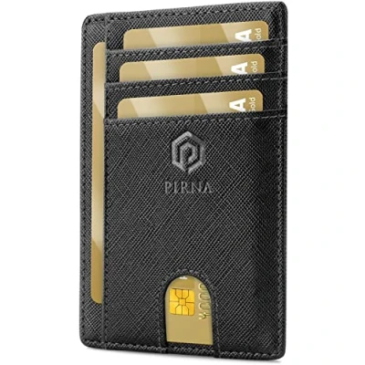 Afbeelding van Slanke Portemonnee voor Heren RFID Blokkerende Minimalistische Kaarthouder en Dames met Geschenkdoos, Slim Wallet Card Holder Zwarte Saffiano