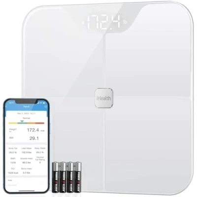 Afbeelding van iHealth HS2S Fitness smart lichaamsanalyseweegschaal, weegschaal, Bluetooth personenweegschaal met 6 lichaamsgegevens (mi/spier/lichaamsvet/botmassa), Wit
