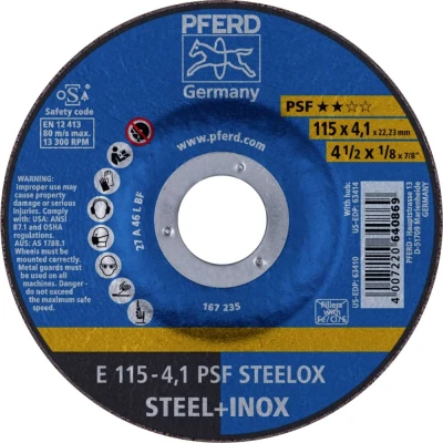 Afbeelding van PFERD 62011531 E 115 4,1 PSF STEELOX Afbraamschijf gebogen Diameter mm Boordiameter 22.23 RVS, Staal 10 stuk(s)