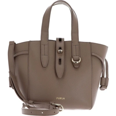 Afbeelding van FURLA Leren Schoudertas Handtas Net Mini Tote Bag Greige Taupe