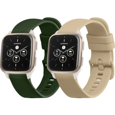 Afbeelding van kwmobile 2x horlogebandjes geschikt voor Garmin Venu Sq 2 Music / bandje Smartwatch bandjes van TPU Activity tracker horloge band in donkergroen beige