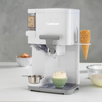 Afbeelding van Cuisinart ICE48U IJsmachine, softijs, gelato, sorbet, melkvrij ijs, bevroren yoghurt, topping dispenser, eenvoudig te bedienen en reinigen, 1,42 l voor 6 porties, klaar in 20 minuten