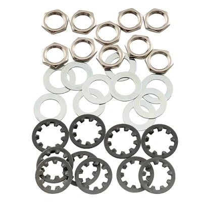 Afbeelding van Musiclily Pro Staal 3/8 Inch Potmeter Moer Ring en Tandring Set voor USA CTS Potmeters Switchcraft Jacks (Set van 10)