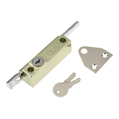 Afbeelding van Yale P 124 PB deurdrukbout; gepolijste messing afwerking, standaardbeveiliging, Visi verpakt, geschikt voor aluminium deuren en houten