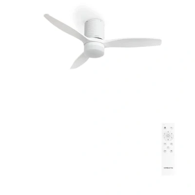 Afbeelding van CREATE Windcalm Line Plafondventilator met verlichting, wit horizontale lijnen en afstandsbediening, 40 W, Ø 132 cm, 6 snelheden, 3 lichttemperaturen, zomer wintermodus