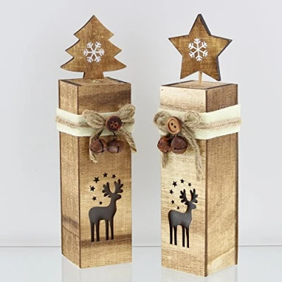 Afbeelding van FRANK FLECHTWAREN Decoratieve zuil, led zuil rendier, set van 2, Kerstmis, advent, winter