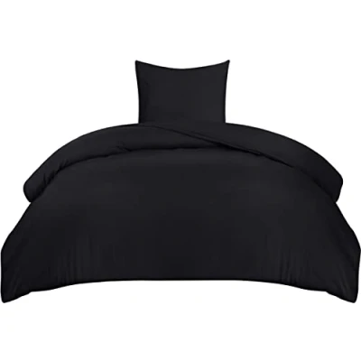 Afbeelding van Utopia Bedding Dekbedovertrek Set Zachte Microvezel 135x200cm met Kussensloop 80x80cm Beddengoed Zwart
