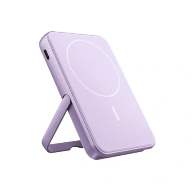 Afbeelding van Fresh &#039;n Rebel Draadloze magnetische powerbank 5000 mAh, MagSafe compatibel, PD 20 W snel opladen, USB C poort (in/out), geschikt voor iPhone 16/15/14/13/12, draagbaar, met standaard (Dreamy Lilac 2)