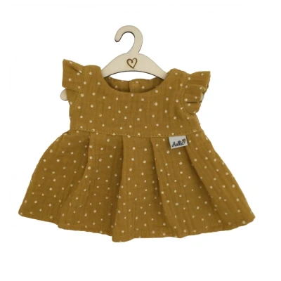 Afbeelding van Hollie Poppenspeelgoed Puppenkleid Dots Ockergelb