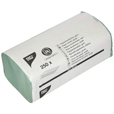 Afbeelding van Papstar, 250 vellen handdoekpapier 23 cm x 25 groen zigzag, V gevouwen, 1 laags, 17205