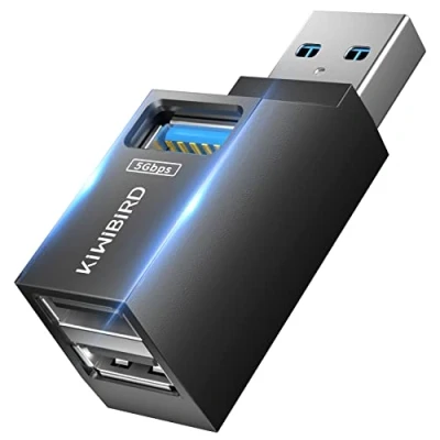 Afbeelding van KiWiBiRD Mini USB hub met 3 poorten, 1 x 3.0, 2 2.0, splitter uitbreiding adapter voor laptop, MacBook, desktop pc, compatibel flashdrive, printer, toetsenbord, muizen, headset