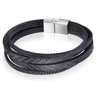 Afbeelding van Leren armband Mendes heren Edelstaal Multi Zwart 22cm