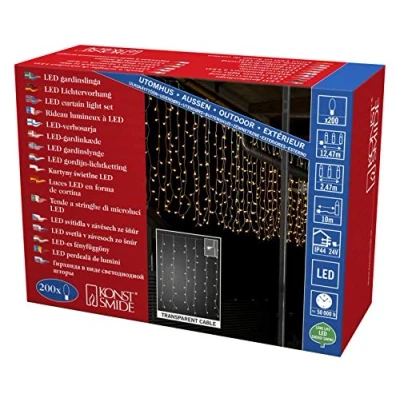 Afbeelding van Konstsmide Led lichtgordijn, met witte globes, 200 warmwitte diodes, 24 V buitentranfo, transparante kabel 3674 103