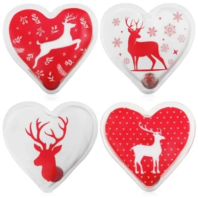 Afbeelding van COM FOUR® 4x herbruikbare zakverwarmer hartvormige handwarmer met elandmotief warmtekussen voor koude dagen en onderweg verwarmend knikkussen (04 stuks hart eland rood)