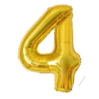 Afbeelding van Verjaardagscijfer ballon 4 jaar folieballon XXL gouden enorme in 40&quot; 101cm verjaardagsdecoratie cijfer decoratie voor verjaardag vliegt met helium