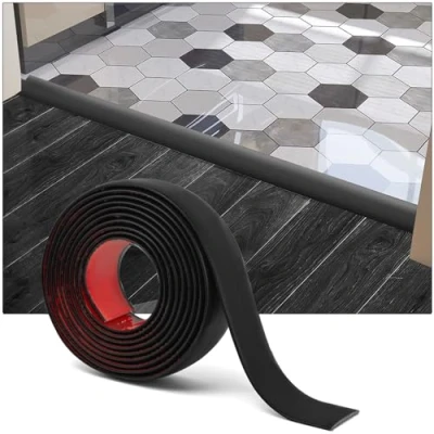 Afbeelding van Art3d Zelfklevende vinylvloerovergangstroken laminaatvloerstrips platte vloerscheidingsstrips voor het verbinden van vloergaten tapijtdrempelovergang tegelvloer 304x4x0,3cm zwart