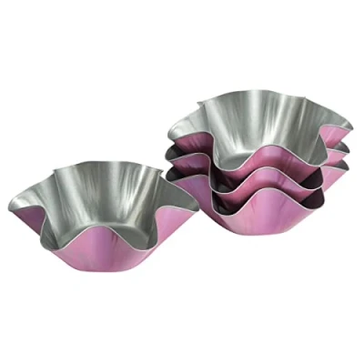 Afbeelding van Zenker Z7473 creatieve studio bakvormen gegolfd, opvallende bakvormen, taartvorm met antiaanbaklaag, creatief bakken (kleur: roze, zilver), hoeveelheid: 4 stuks